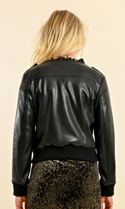 Frilly Faux Leather Jacket