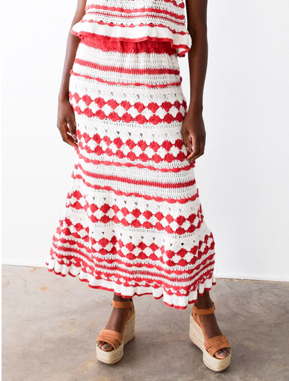 FINAL SALE Crochet Skirt in Geranium Red