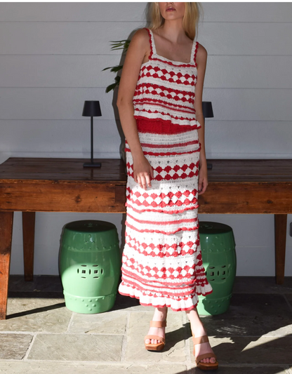 FINAL SALE Crochet Skirt in Geranium Red