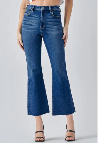 Happi High Rise Crop Flare in Dark Blue