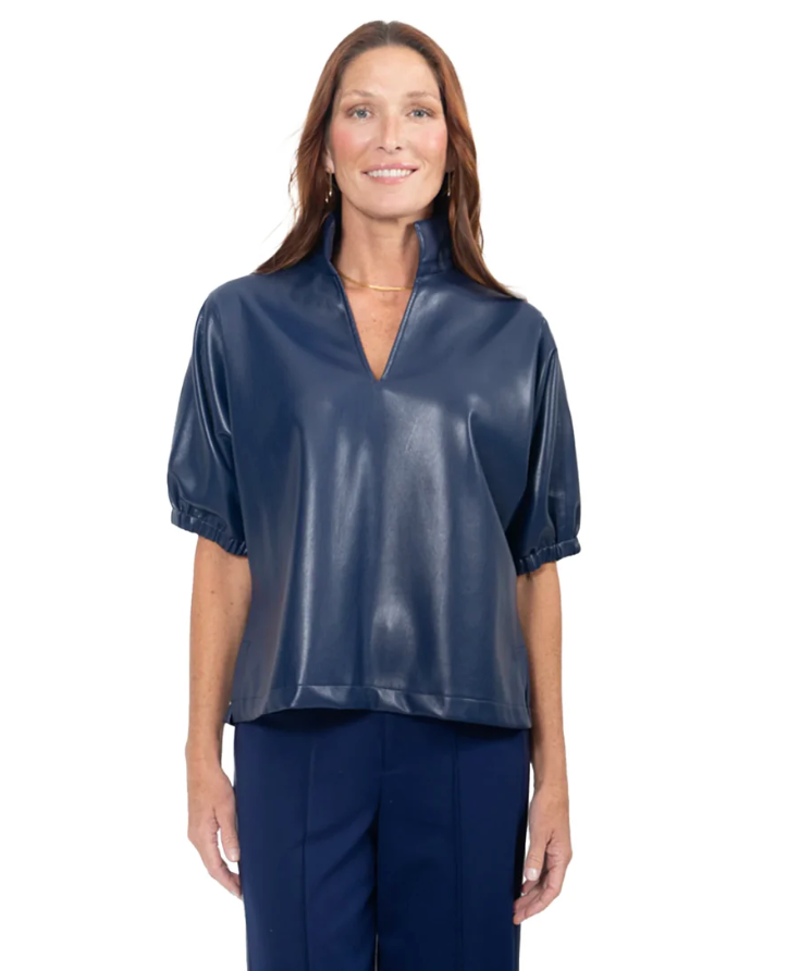 Poppy Top in Navy Vegan Leather