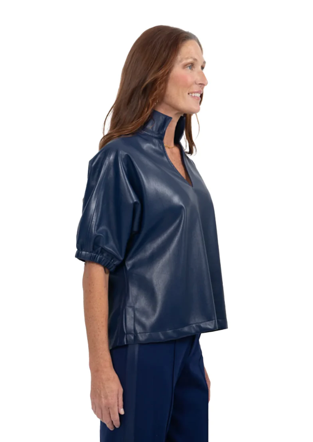 Poppy Top in Navy Vegan Leather