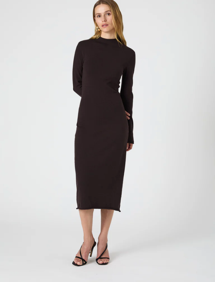 Casey Side Slit Midi Dress in Chocolate