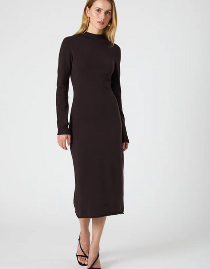 Casey Side Slit Midi Dress in Chocolate