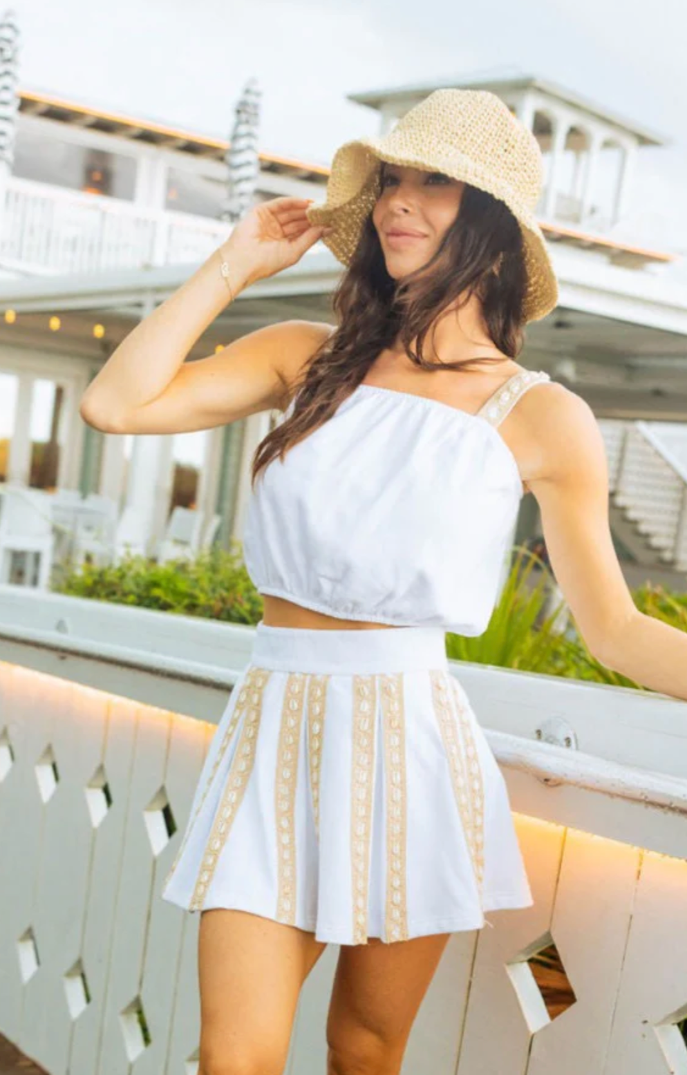 FINAL SALE- White Puka Shell Pleat Skort