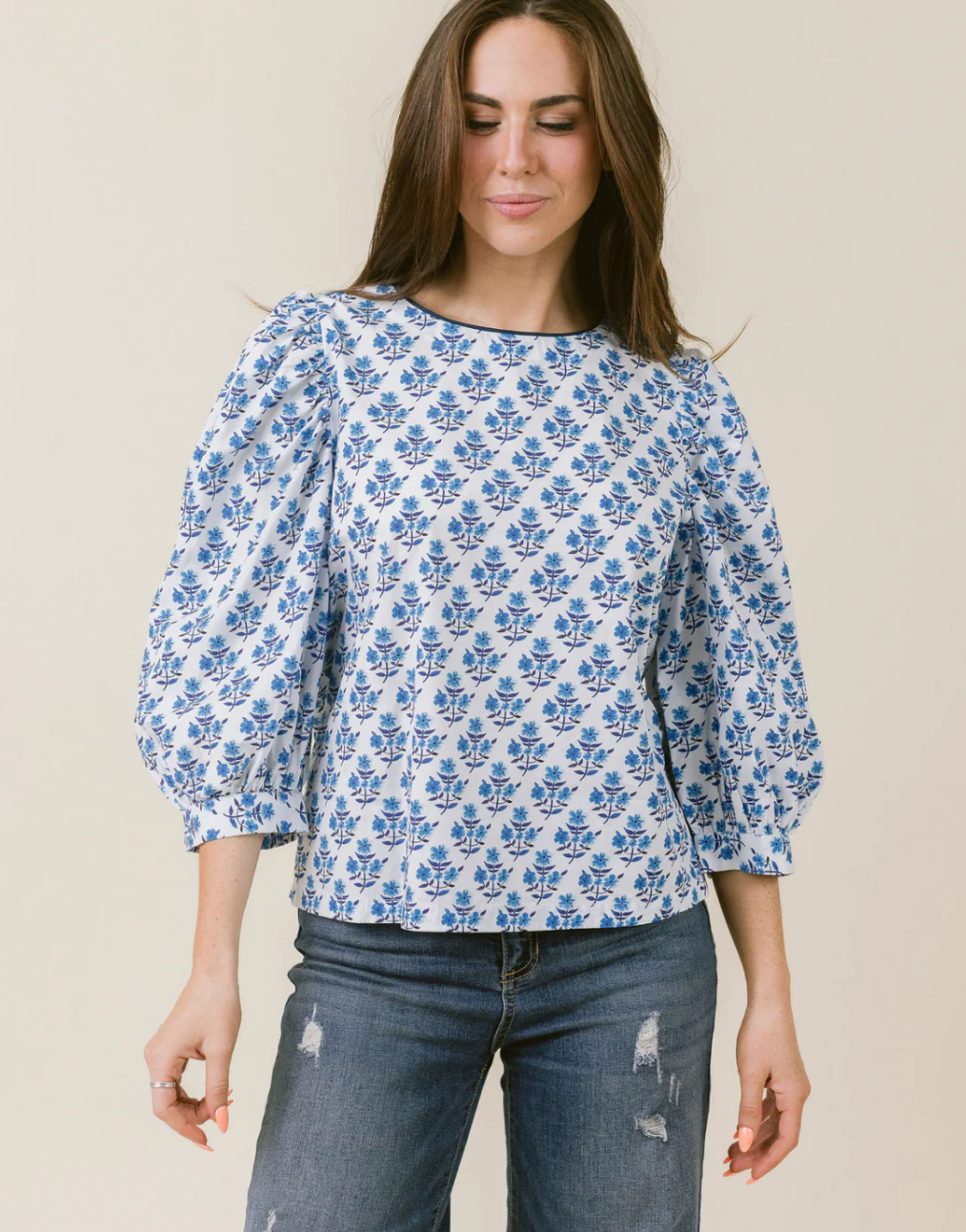 FINAL SALE Darby Top in Blue Bouquet