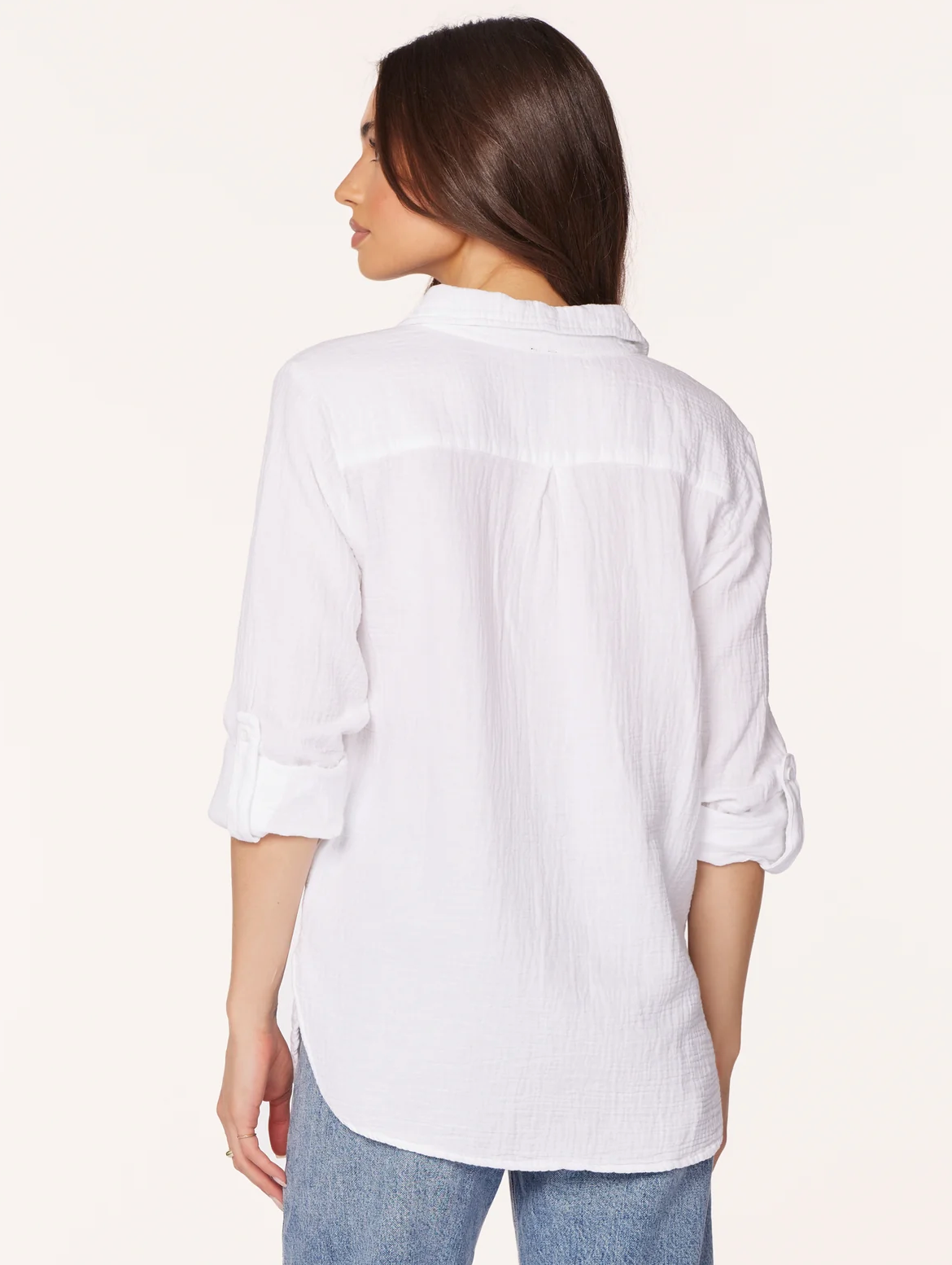 FINAL SALE- Roll Sleeve Collar Shirt in White