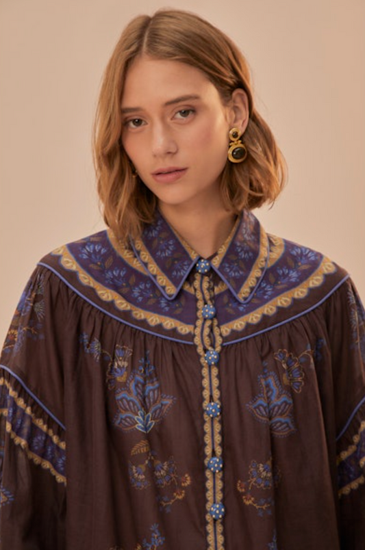 Embroidered Garden Blouse in Brown