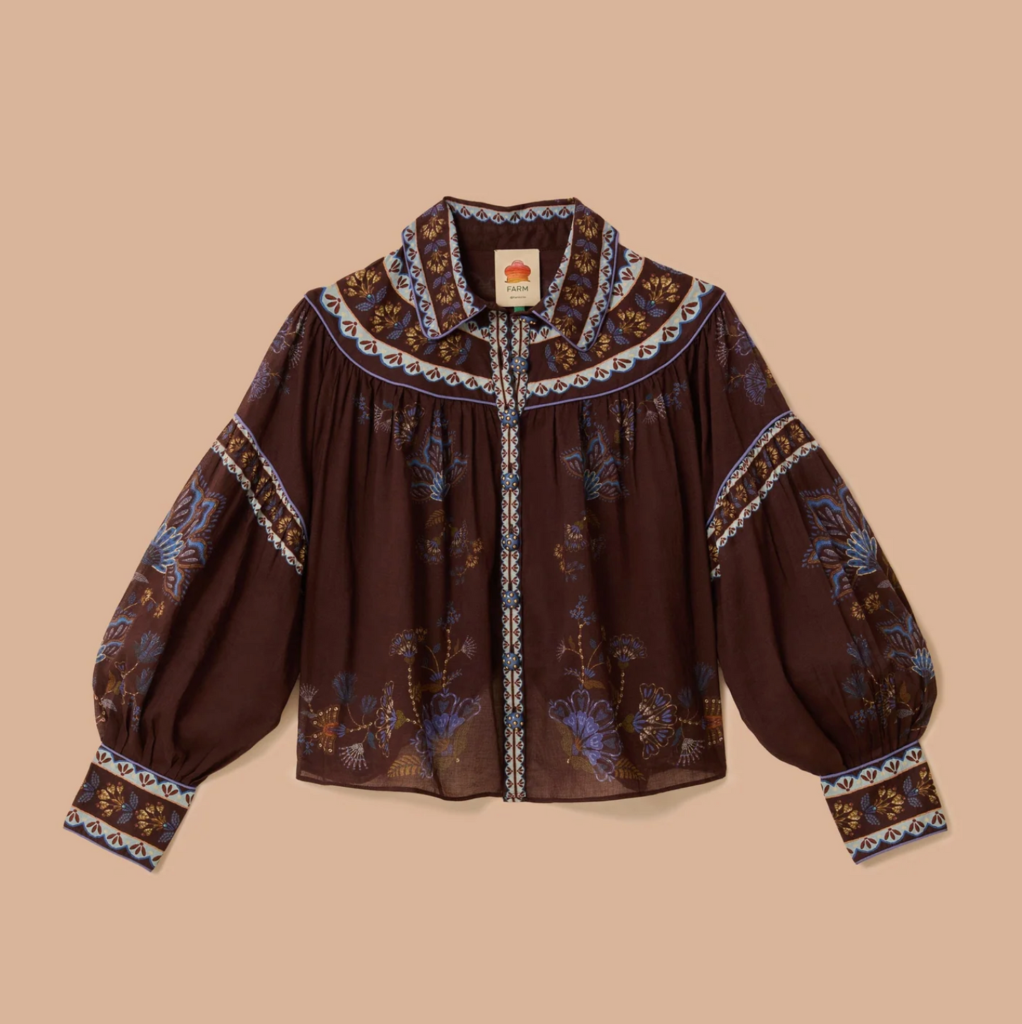 Embroidered Garden Blouse in Brown