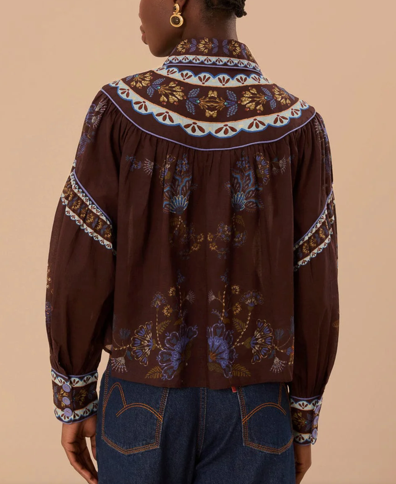 Embroidered Garden Blouse in Brown