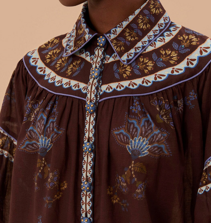 Embroidered Garden Blouse in Brown