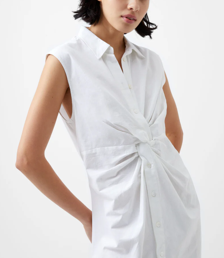 FINAL SALE-Linen Sleeveless Shirt Dress in White