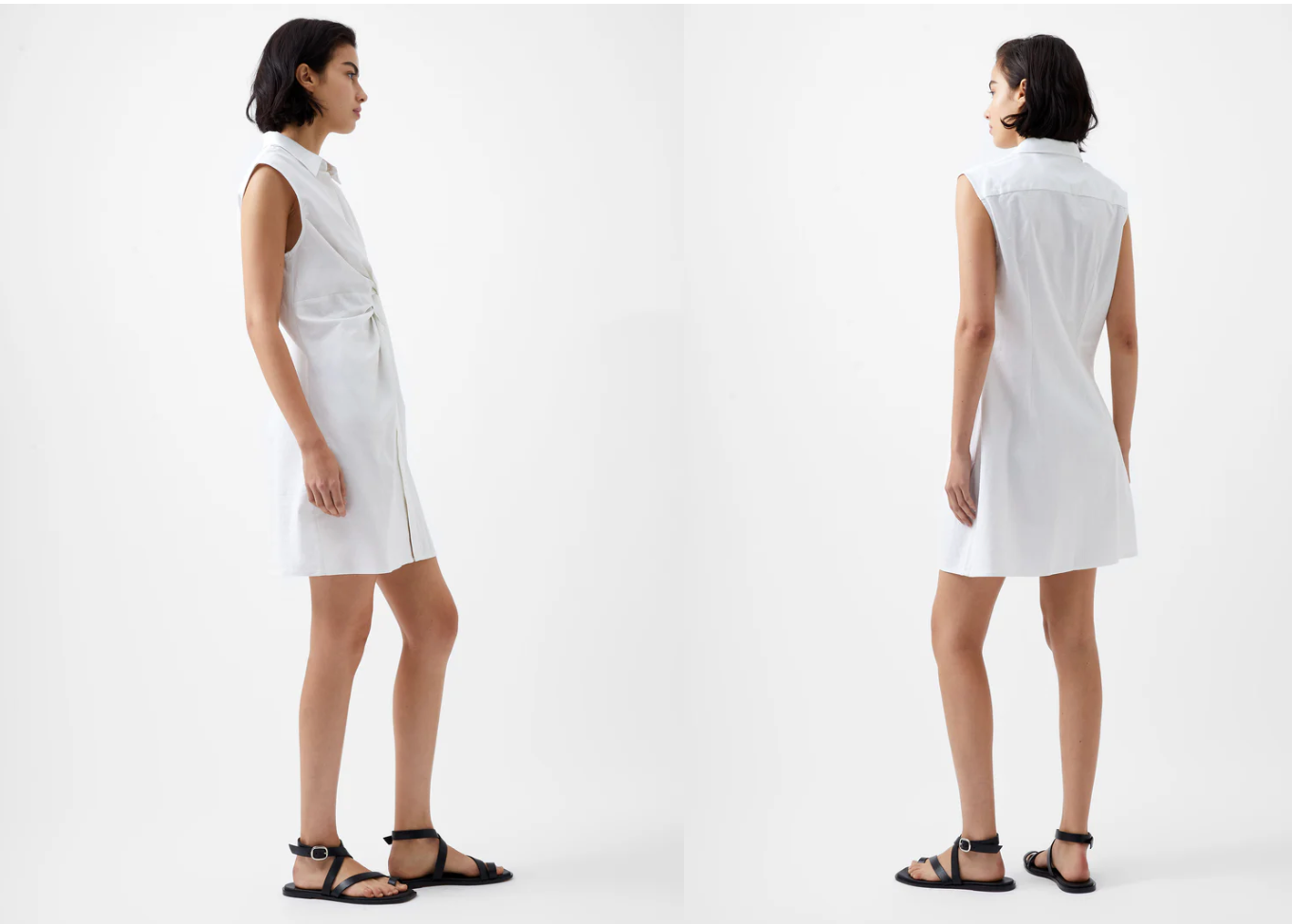 FINAL SALE-Linen Sleeveless Shirt Dress in White