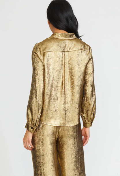 Sarah Relaxed Fit Button Down in Gold