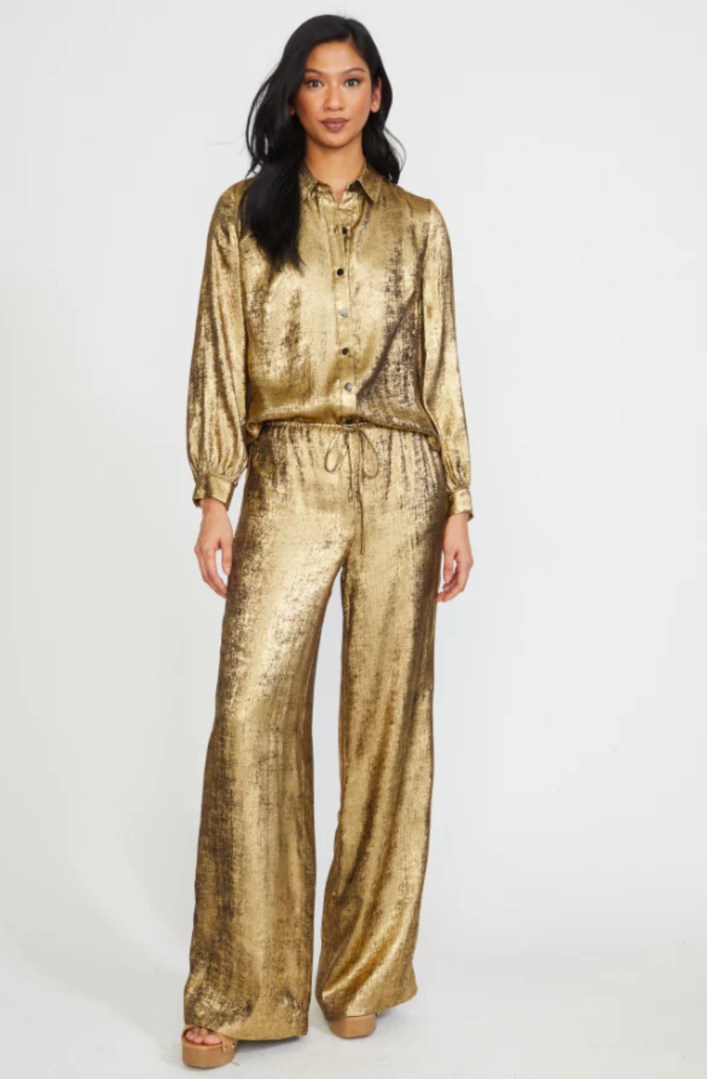 Brighton Drawstring Wide Leg Pants in Gold