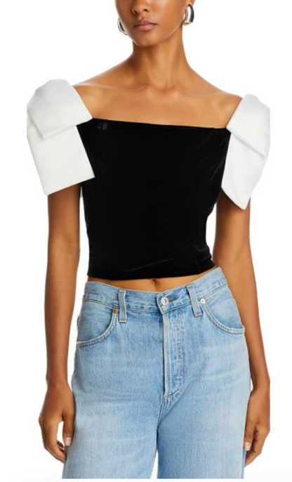 Carey Velvet Bow Top in Black