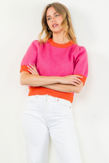 Stephanie Short Sleeve Knit Top in Pink