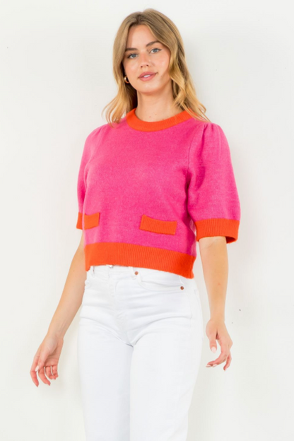 Stephanie Short Sleeve Knit Top in Pink