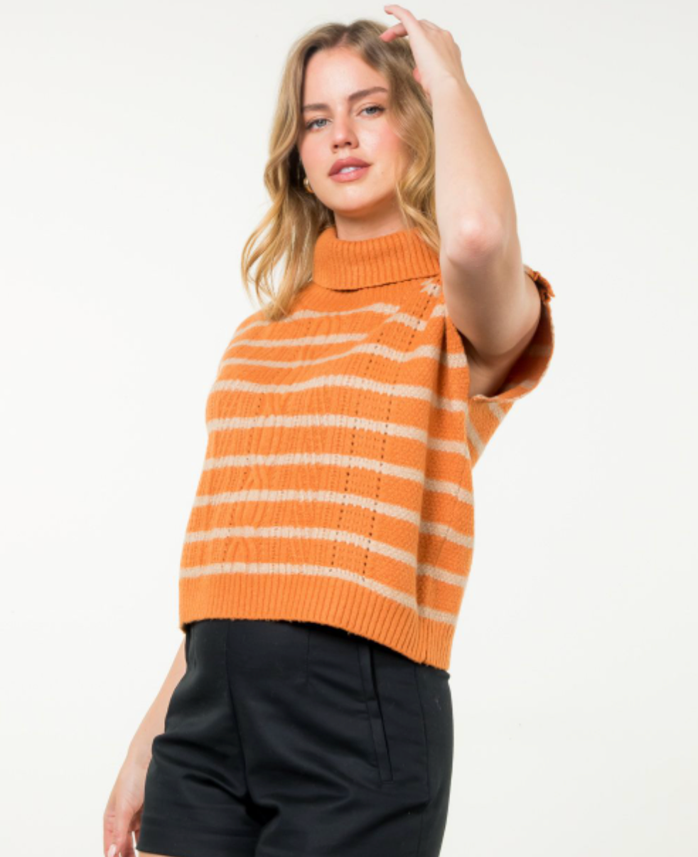 Madison Turtleneck Stripe Vest in Rust