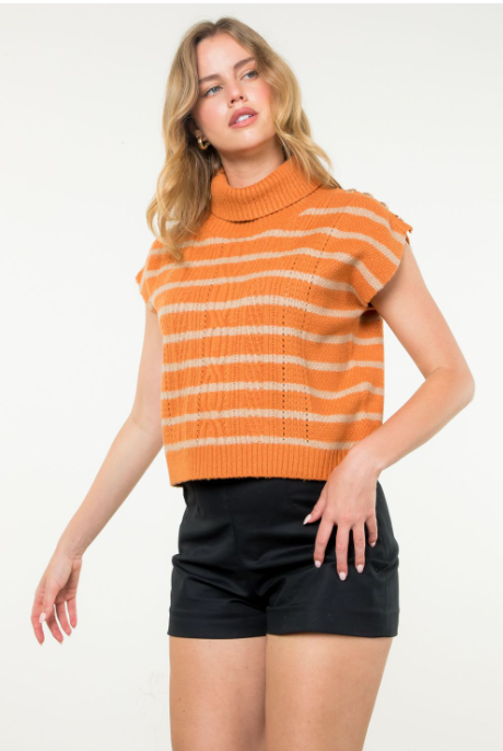 Madison Turtleneck Stripe Vest in Rust