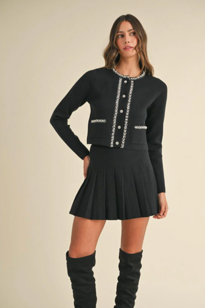 Elisabeth Pearl Cardigan and Skirt Set in Black