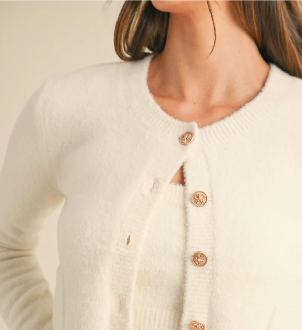 Talon Knit Cardigan and Tank Set in Cream