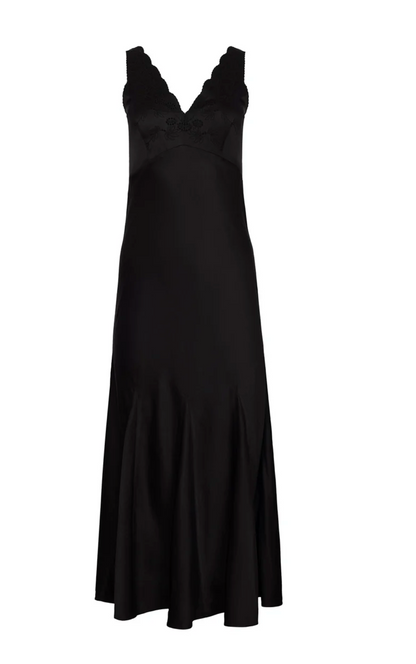 Lulu Dresss in Embroidered Satin Black