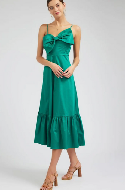 Debra Bow Dress in Emerald Green