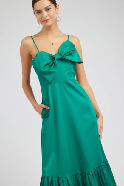 Debra Bow Dress in Emerald Green