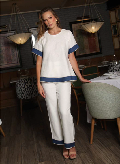 Lina Mid Rise Linen Pant in Azul