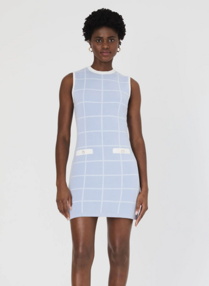 Margo Checkered Crew Dress in Blue