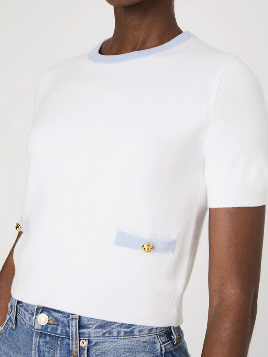 Maria Short Sleeve Top in Cream/Blue