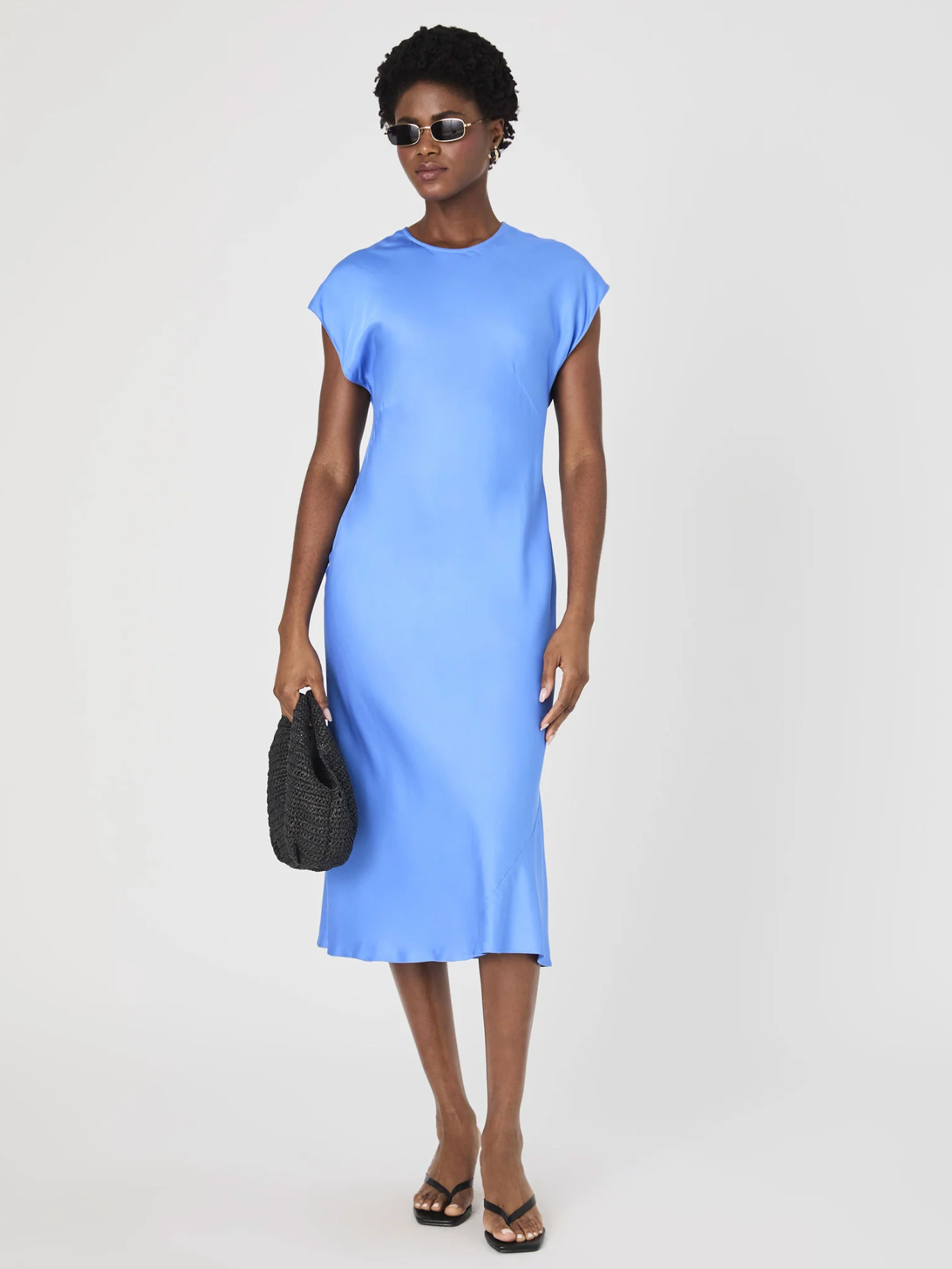 Ennis Satin Column Midi Dress in Ultramarine