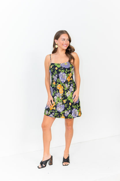 Capri Floral Black Sleeveless Mini Dress