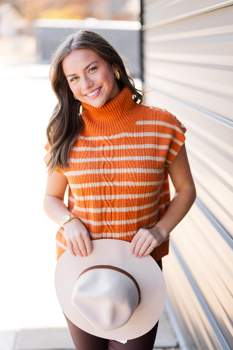 Madison Turtleneck Stripe Vest in Rust