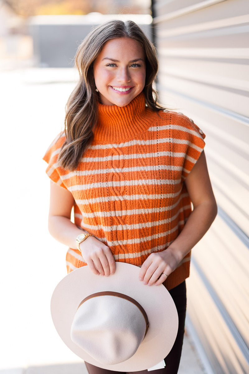 Madison Turtleneck Stripe Vest in Rust