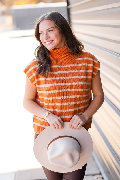 Madison Turtleneck Stripe Vest in Rust