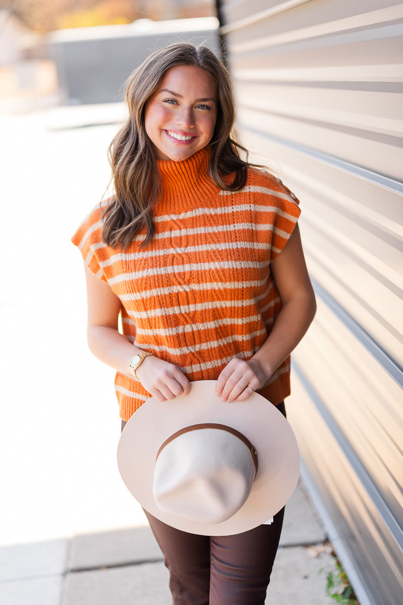 Madison Turtleneck Stripe Vest in Rust