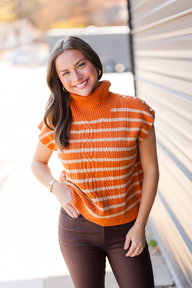 Madison Turtleneck Stripe Vest in Rust