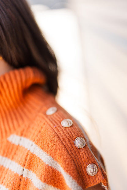 Madison Turtleneck Stripe Vest in Rust