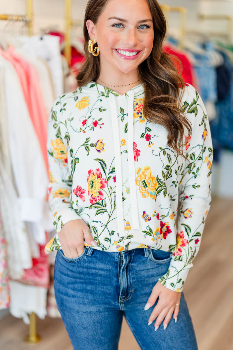 Floral Hoodie in Chalk