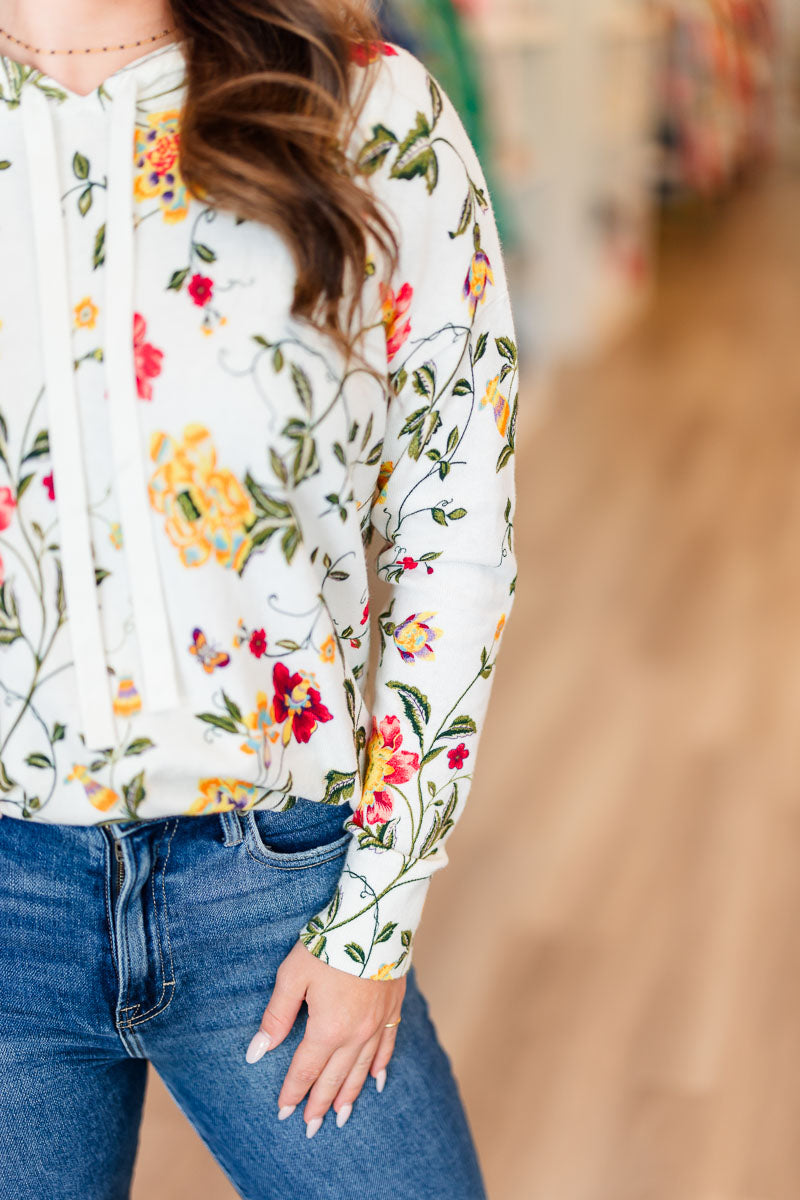 Floral Hoodie in Chalk