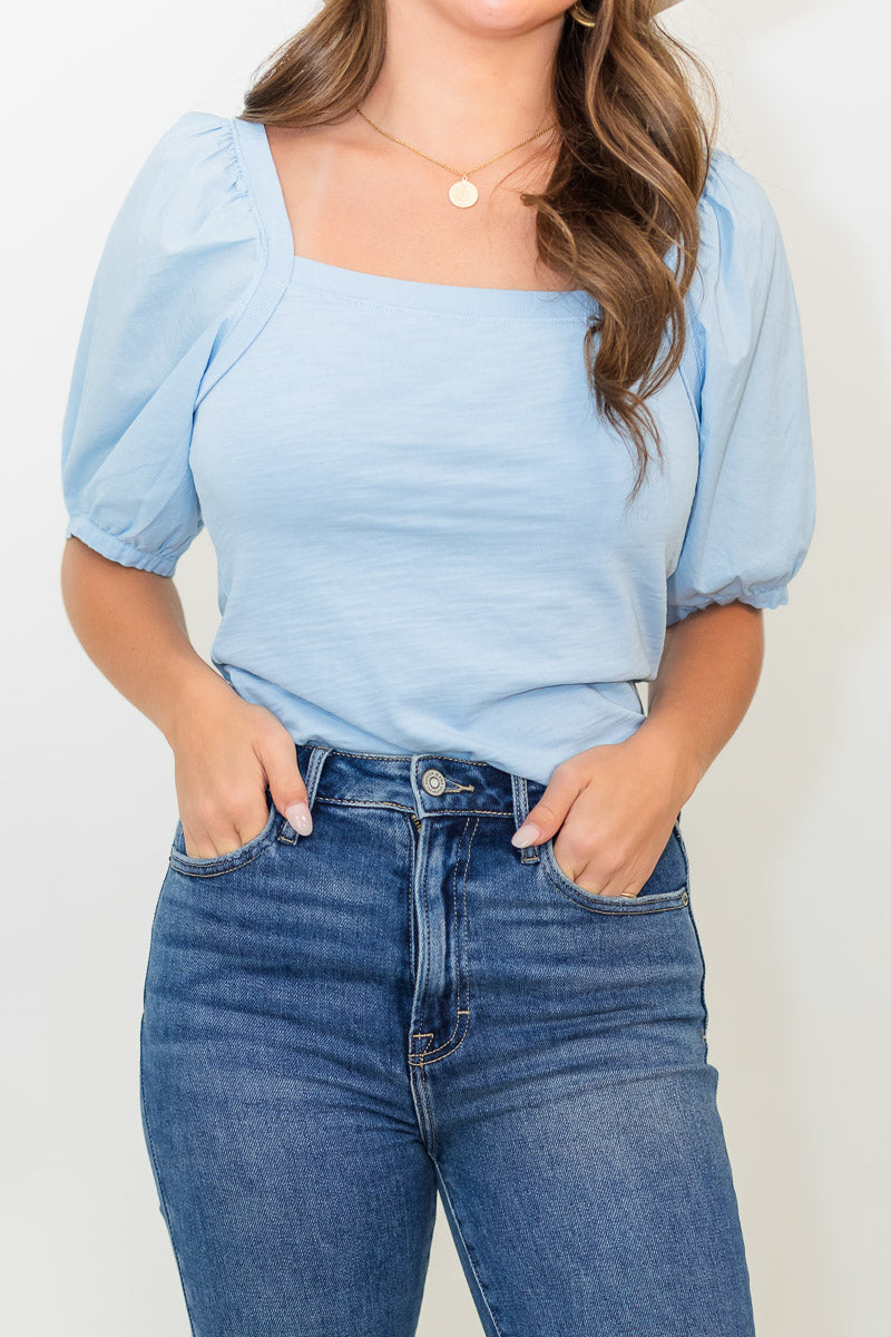 Naya Puff Sleeve Top in Powder Blue