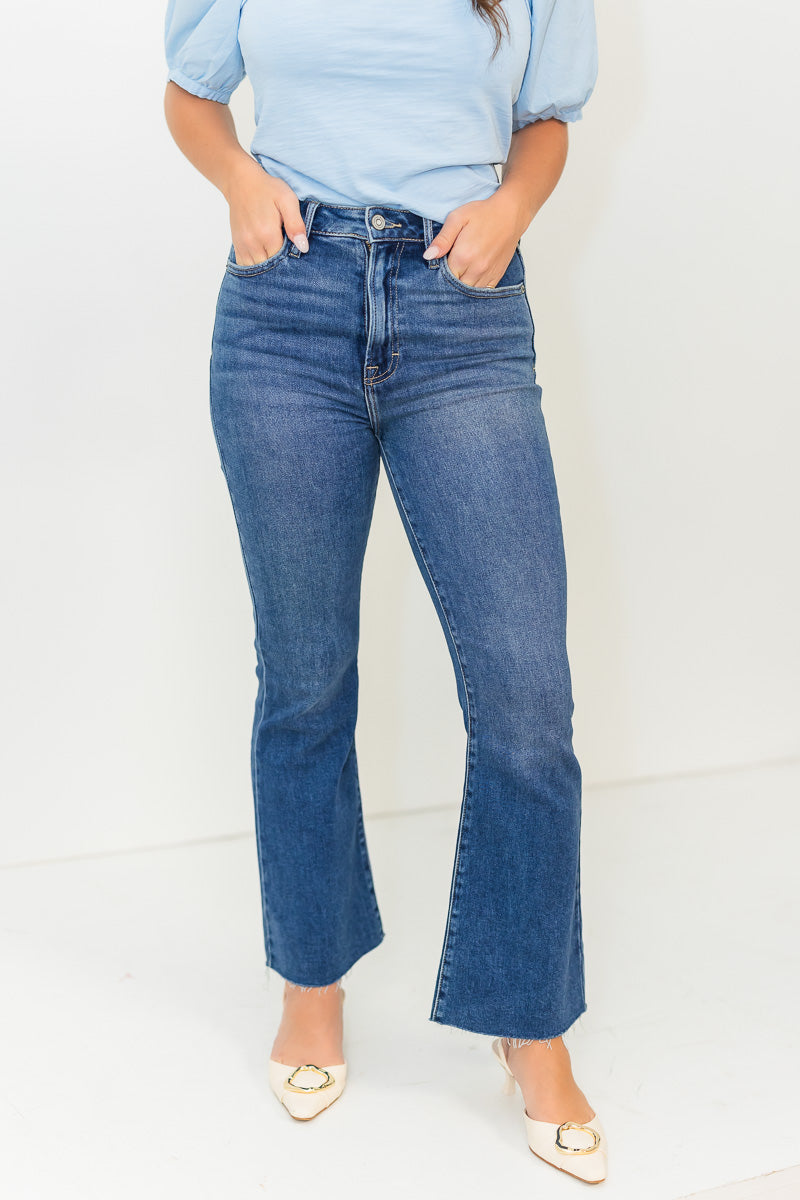 Happi High Rise Crop Flare in Dark Blue