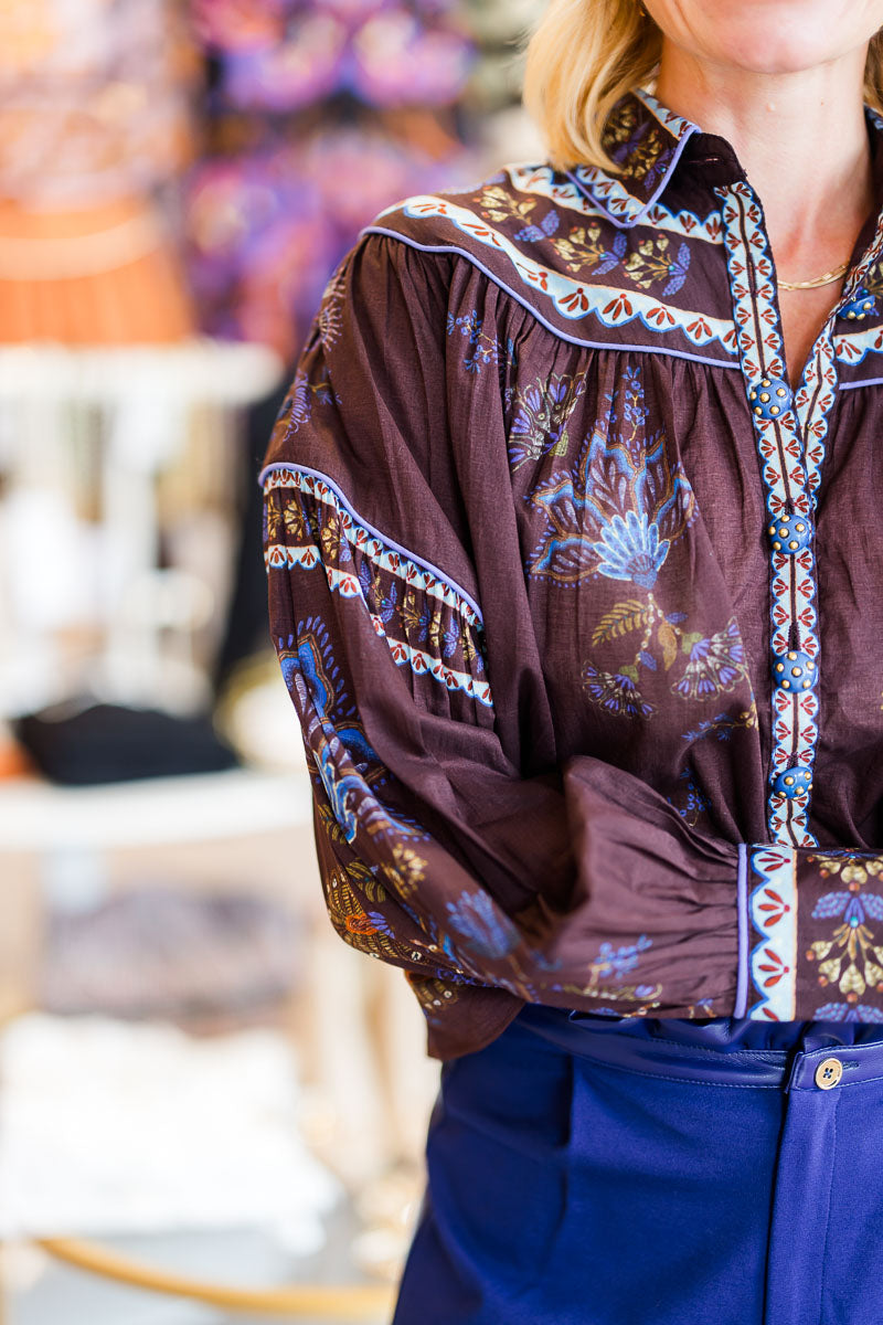 Embroidered Garden Blouse in Brown