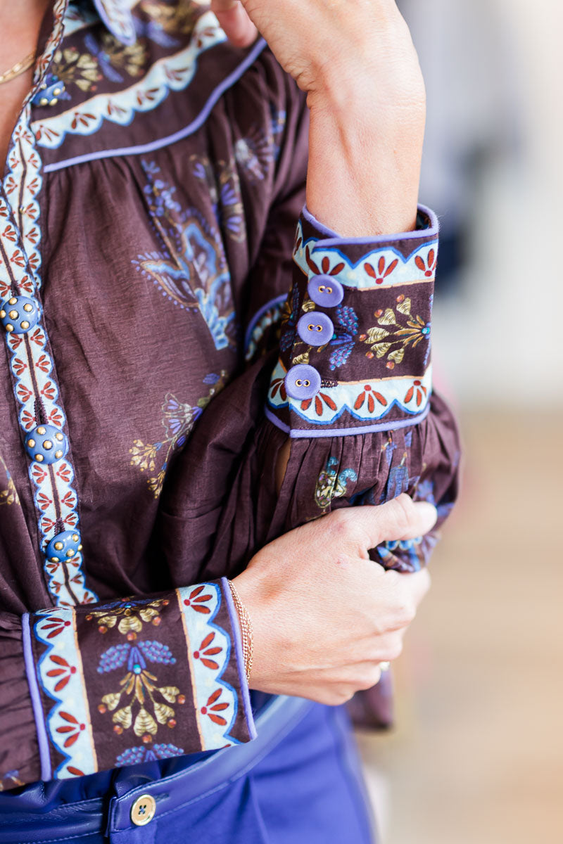 Embroidered Garden Blouse in Brown