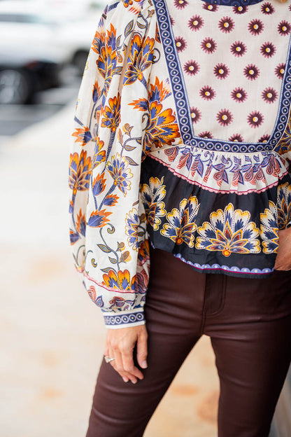 Ainika Maxi Floral Cream Blouse