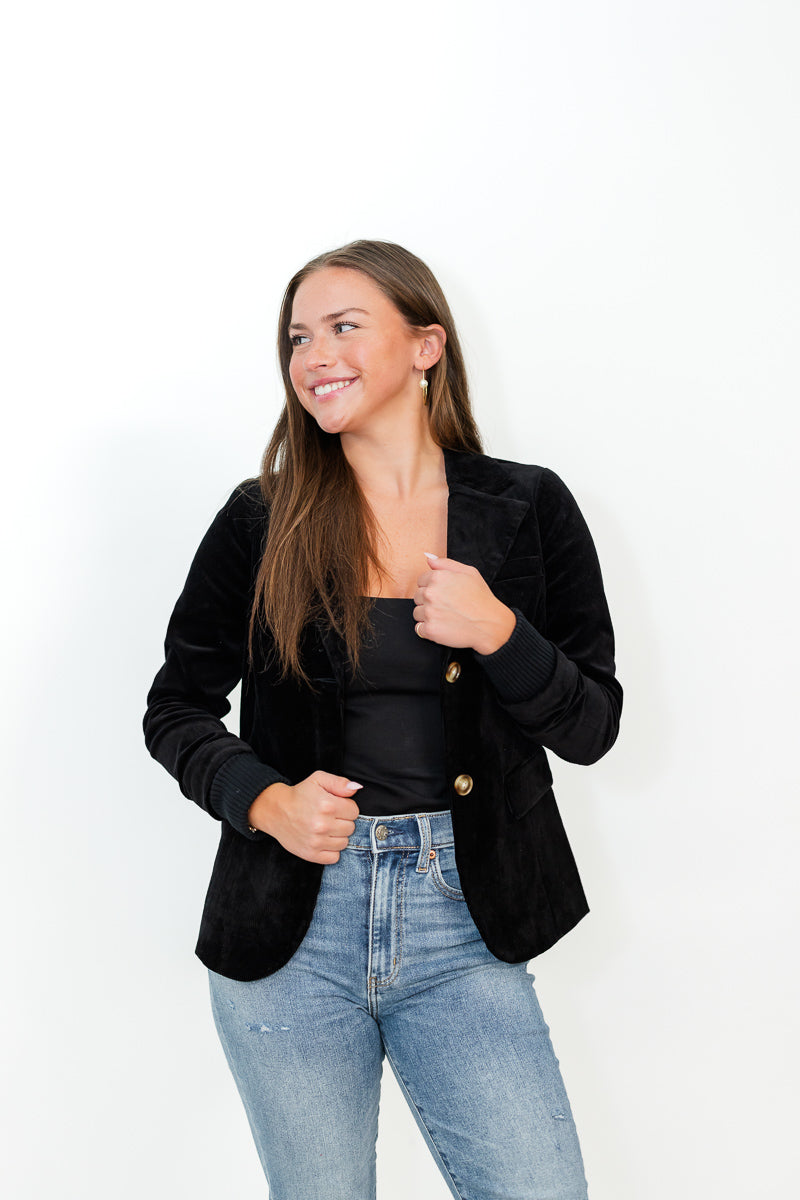 Candice Knit Cuff Blazer in Black