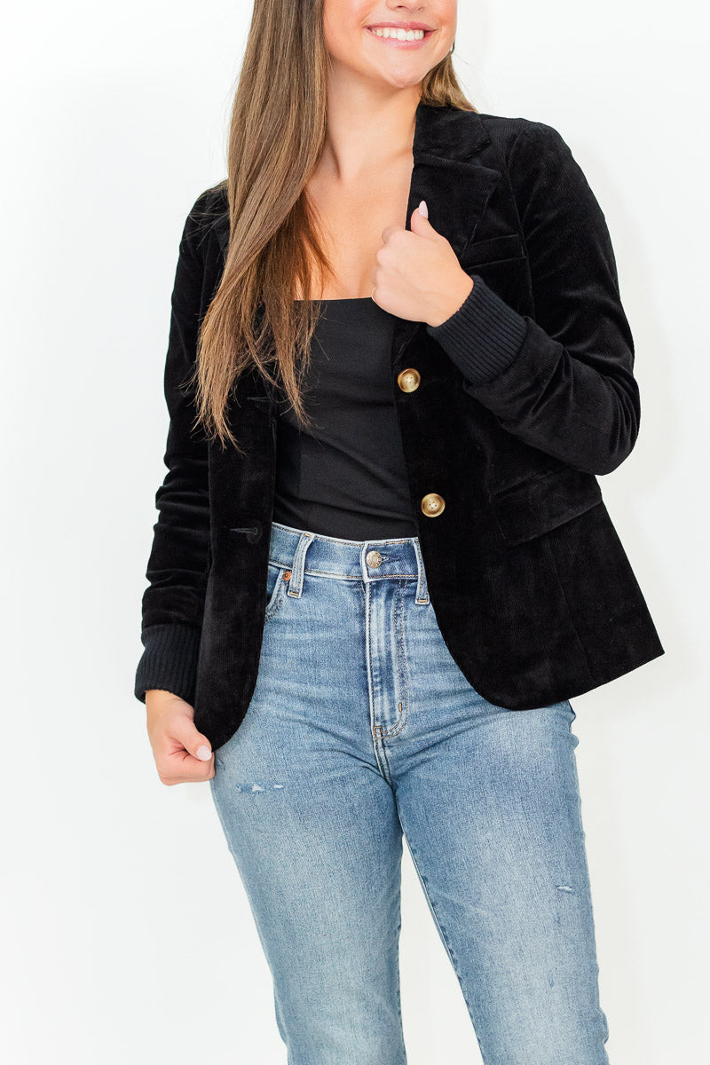 Candice Knit Cuff Blazer in Black