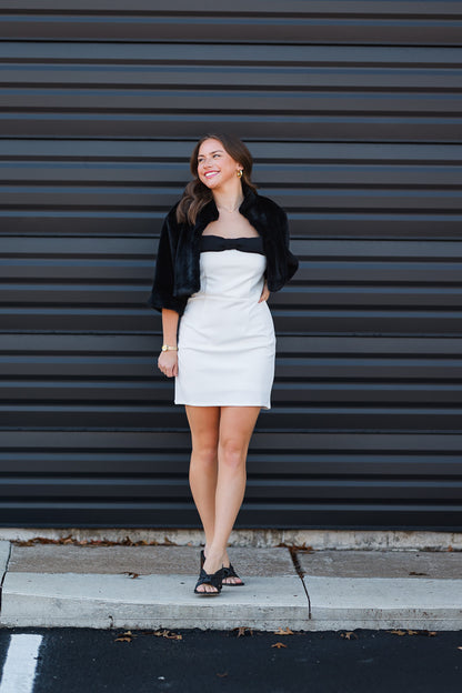 Bella Bow Strapless Mini Dress in White